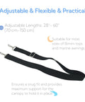 Four Pack Bimini Top Straps For Boats, Adjustable Marine Straps 28 To 60 Inches with stainless steel hardware and nylon webbing