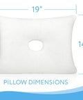 Firm Memory Foam Pillow With Ear Hole For Side Sleepers, 14 By 19 Inches, White, with ear hole and dimensions shown