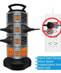14 Outlet Surge Protector Charging Station With 4 USB Ports, heavy duty tower design, 6 foot cord, vertical power strip.