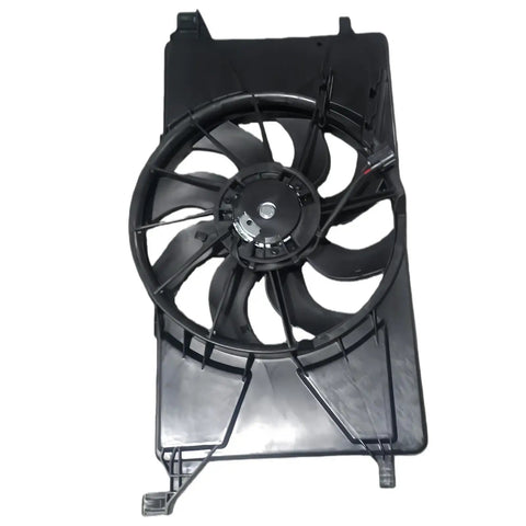 Radiator Cooling Fan Assembly For Ford Focus 2012 To 2018 Heavy Duty AC condenser motor view from above with seven blades.