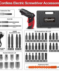 Cordless Power Screwdriver With 3.6V 1500mAh Battery, 3.5N.m Torque, 46-Piece Bit Set, Pivoting Handle, LED Light, compact red drill kit