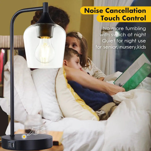 Industrial Table Lamps Set Of 2 For Bedroom And Living Room Dimmable 3 Way Touch Control Nightstand Lamps Black Finish With USB Ports E26 Bulbs Included near family reading
