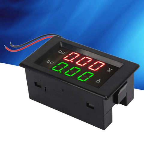 Killer Heavy Duty Dual Digital Display DC Voltmeter And Ammeter Combo Reading 0 To 300V Up To 50A with red and green readouts.