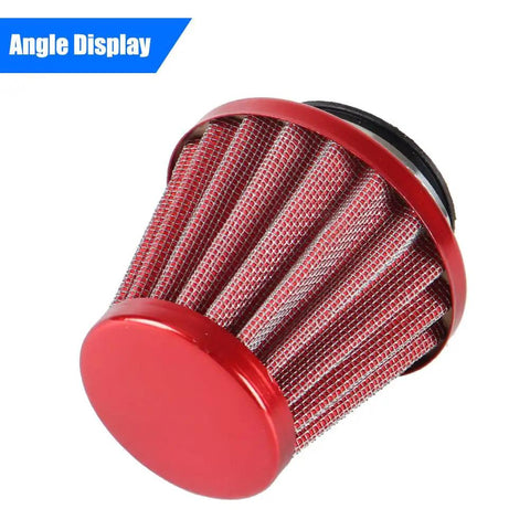 Red 38mm air filter beefed up for 50cc to 212cc engines and VM22 PZ22 PZ26 PZ27 PD18J NC50 carburetor, side view