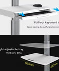 Legit Hella Adjustable Rolling Computer Cart, 15 To 32 Inches Tall, showcases pull-out keyboard tray and height adjustable tray.