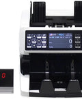 Super Fast Automatic Money Counter With Touchscreen Panel And Multi Currency Mix Value Tally Machine Using Smart Sensors, front view with digital display.