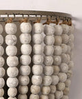 Close-up of Vintage Wood Bead Wall Lamp Set Gray White 2 Pack Hardwired with prestrung beads and heat resistant finish.