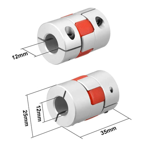Flexible Shaft Coupling 12mm To 12mm Bore L35xD25 for Servo Stepper Motors, showing dimensions 35x25 mm with elastomer insert