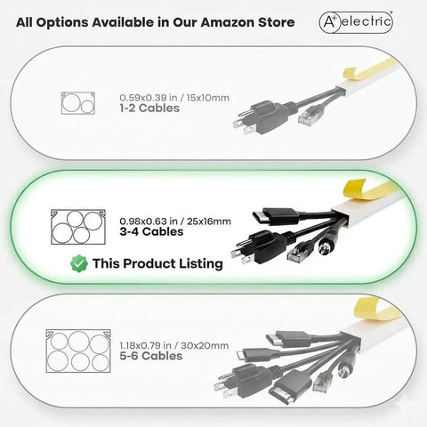Paintable White Self Adhering Cord Cover Kit with 26 Ft Snap On Channels shown with capacity for 3-4 cables