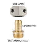 Brass Male Hose Coupling With Zinc Clamp And Stainless Screws For Three Quarter Inch Or Five Eighth Inch Garden Hose Repair Fitting