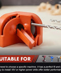Total Beast Dual Wheel Drill Bit Sharpener Knocks Out Dull Edges On HSS Carbide And Masonry Bits Lightning Fast Portable Diamond Grind Rig, orange drill bit sharpener close-up.