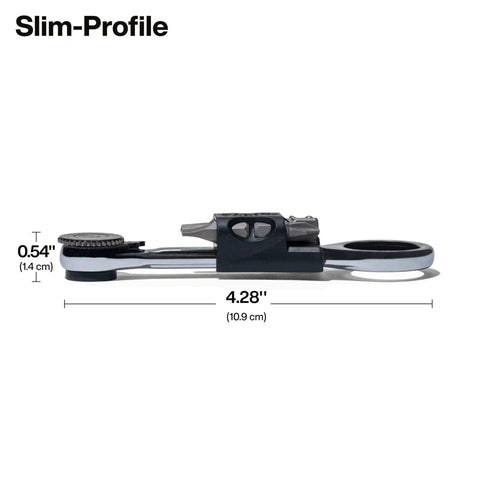 Side view of Slim Magnetic Mini Ratchet Set With 90-Tooth Gear For Tight Spaces, showing 0.54" height and 4.28" length.