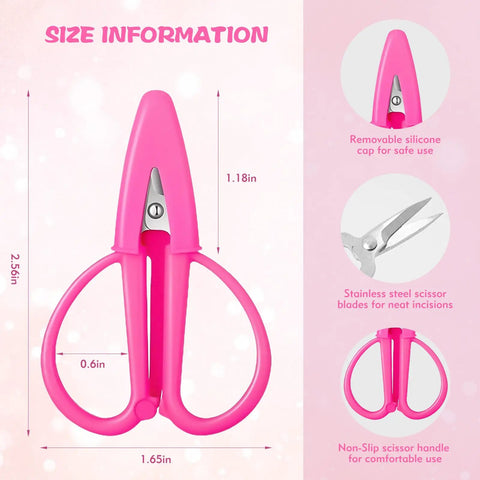 4 Pack Mini Scissors Set With Color Covers Small Sharp Scissors size information diagram in pink