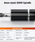 Beefy 500W CNC Spindle Motor With ER11 Chuck, 52mm Diameter, 12,000 RPM Idle, 600 mN.m Torque, Stepless Speed Control Box specifications