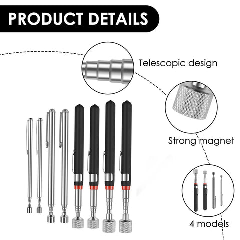 8 Pack Telescoping Magnetic Pickup Tools Set With 1.5Lb, 3Lb, 10Lb And 15Lb Extendable Magnet Sticks, Stainless Steel Reachers For Nails, Screws, Keys, Bolts And Other Small Metal Items, Great Gift For Him