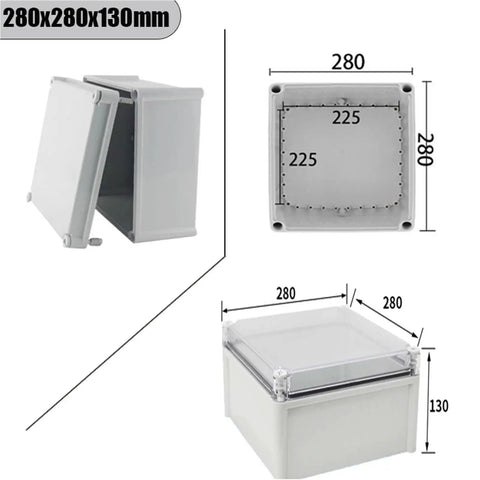 Outdoor Waterproof Electrical Junction Box Enclosure 280x280x130mm Built Tough For Outdoor Wiring Weatherproof Corrosion Resistant IP Rated Heavy Duty Box With Sealed Access And Secure Latching, grey plastic enclosure with hinged lid