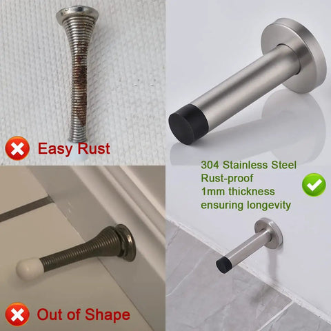 Thick 304 Stainless Steel Door Stopper With 1mm Cushioning Bumper No Slam Wall Protector Brushed Finish 3.54 Inch Length 8 Pack For Home Office Heavy Duty