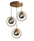Industrial Vintage 3 Light Pendant Lighting Fixture With Brass Ring And Glass Globe Shades in Amber Clear and Gray for retro ceiling