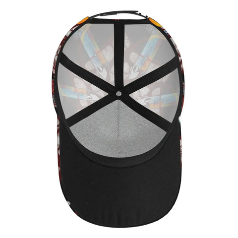 Interior view of Conveyor Belt Print Curved Brim Baseball Cap For Golf And Baseball Training, showing breathable polyester lining.
