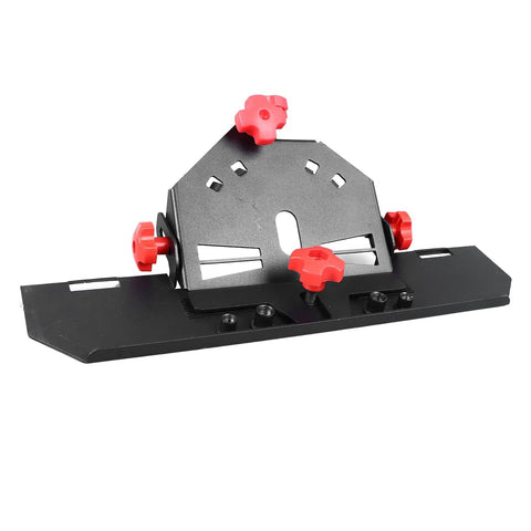 Heavy Duty Electric Tile Chamfering Jig For Creating Perfect 45 Degree Angles On Ceramic And Stone. Compatible With Standard 115mm Or 125mm Angle Grinders. Stable Red Screw Nut Design Ensures Accurate, Smooth Cuts Every Time Without Slipping. A Must Have, black metal jig with red knobs, ideal for clean edge cuts.