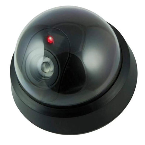 Outdoor Dummy Security Camera Kit Pack Of 4 With Wireless Dome Design Realistic Look Flashing Red LED Motion Light Easy Mount Battery Powered No Wiring For Home Or Business Use Anywhere, single dome unit close-up.