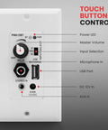 Wireless Bluetooth In Wall Audio Receiver With Built In 100W Amplifier And USB Microphone Aux 3.5mm Inputs Speaker Terminal Block, front view