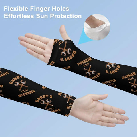 Top Tier Cooling Arm Sleeves In Breezy Ice Silk For Men And Women Featuring Secure Anti Slip Thumb Loops To Keep Your Gear Locked And Stay Chill During Daily Grinds Road Trips Or Heavy Training Sessions showing flexible finger holes for sun protection.