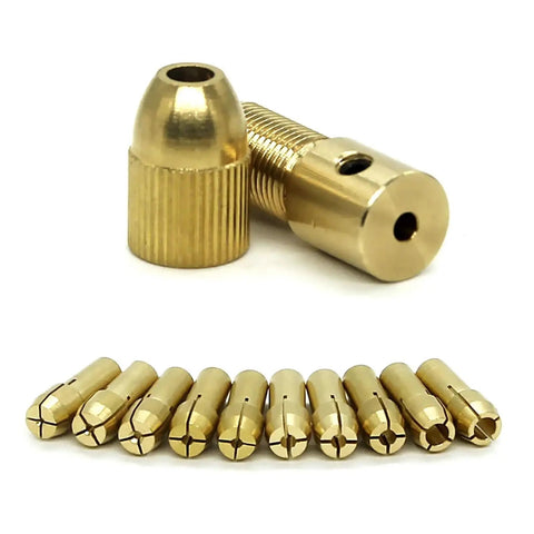 Hot Four Pack Brass Mini Collet Drill Chuck Keyless Adapter Socket For Electric Motor Shaft Rotary Tools Heavy Duty Grip And Long Life with brass collets and adapter.