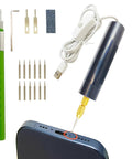 Damaged Small Screw Removal Kit For Phones And iPhones, with USB adapter and cutting heads shown, focused on phone repair
