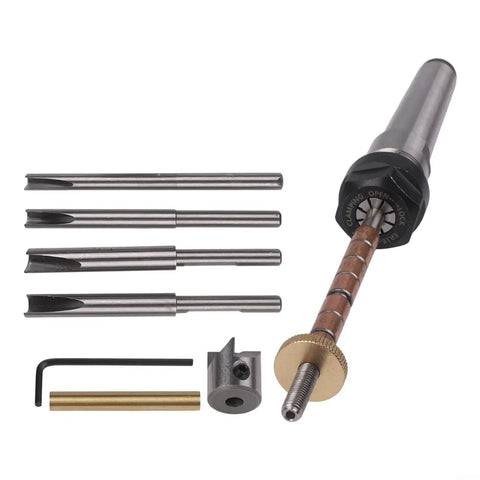 8 Piece Pen Turning Mandrel Kit With 7Mm Drill Bit And Carbon Steel Cutting Shafts For Woodworking Lathes showing metal shafts and cutting bits.