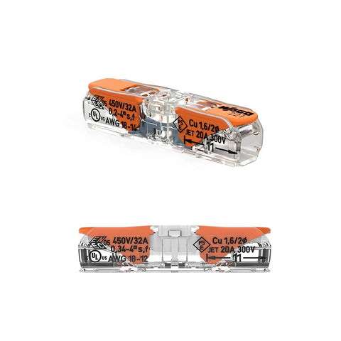 Lever Nuts Inline Splicing Connector For Solid And Stranded Wires, 2-Conductor With Operating Levers, transparent housing