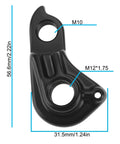 Black Derailleur Hanger M12x1.75 for Cannondale mountain bikes, showing dimensions 56.6mm x 31.5mm, aluminum alloy material.