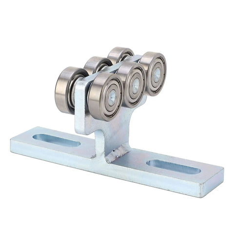 Heavy Duty 6 Wheel Trolley Electric Hoist With Silent Rolling Bearings For Sliding Doors on a metal track with smooth bearings.