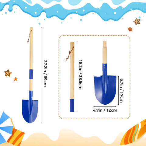 Two Pack Beach Shovels for Kids With 27.2 Inch Wood Handle Metal Spade Detachable Shovels for Sand Digging Snow Gardening Sandbox Toys Ocean Blue Great Gift for Kids and Adults