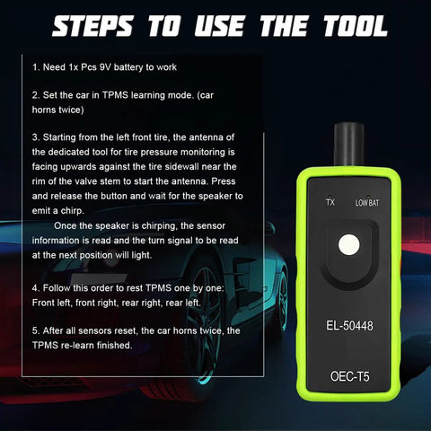 GM TPMS Relearn Tool For Tire Pressure Sensor Activation And Reset, No Fuss EL 50448 OEC T5 System front view
