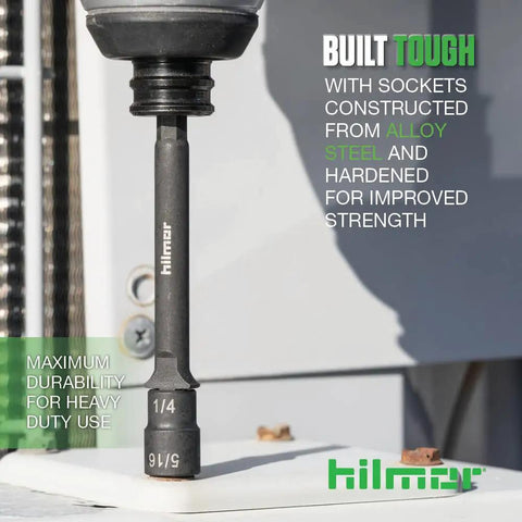 Close-up of Workhorse 4 Inch One Quarter And Five Sixteenths Reversible Magnetic Nut Driver with socket in mechanical setting