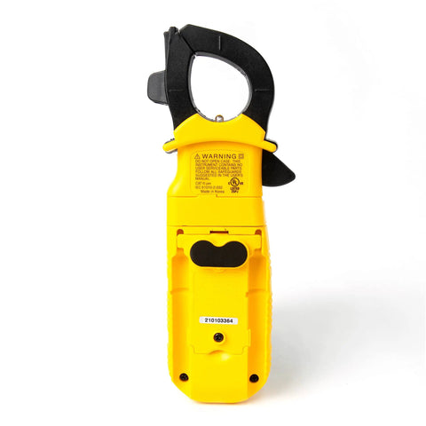 Back view of Industrial Grade Digital Clamp Meter with auto ranging for HVAC and electrical testing, magnetic mount