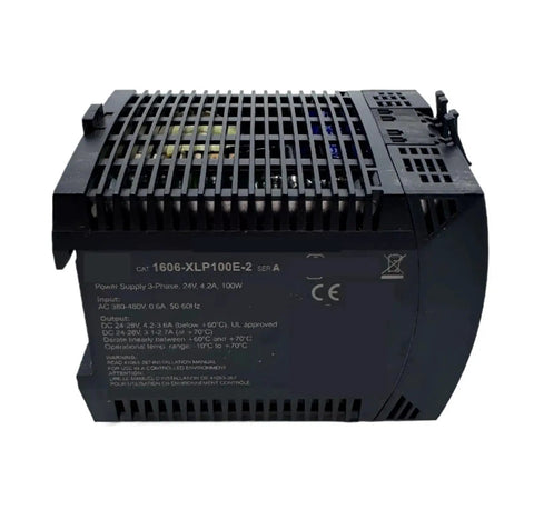 Compact Industrial Switching Power Supply 1606 XLP100E 2 black vented unit for industrial control systems, front view