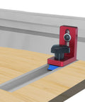 Miter Stop For T Slot Tracks And T Track Gauges Pro Grade Precision Woodworking Guide Block on workbench rail