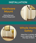 Bulletproof Hardware Mounted Walk Thru Pet Gate 31 Inches Tall shows installation details for extra secure hardware mount.