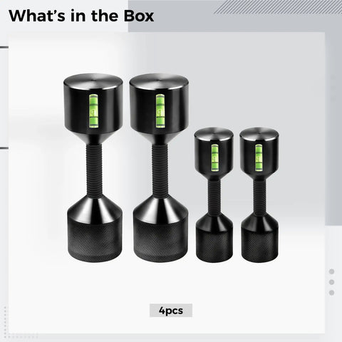 Beefy 2-Piece Aluminum Flange Alignment Dowel Pin Set With Foam Spirit Level Adjustable Height Four Sizes Black Coated