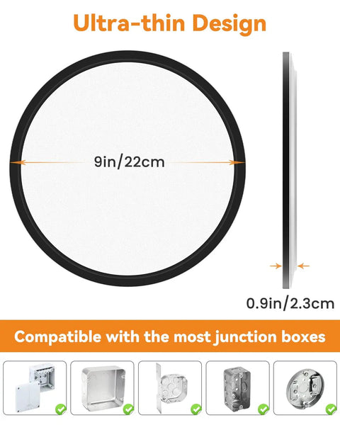 4 Pack LED Flush Mount Ceiling Lights Black 9 Inch 24W Ultra Slim Not Dimmable Daylight 5000K showing ultra-thin design