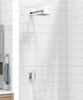 Shower Faucet Set With Valve And 8 Inch Square Shower Head Single Handle Trim Kit With Extra Long 16 Inch Shower Arm Polished Chrome Easy Installation