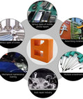 Dual Function Pro Grade Magnet Tool And Demagnetizer in bright orange with various application icons around it.