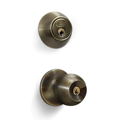 Entry Door Knob Deadbolt Combo Lock Set In Antique Brass 6 Pack With Adjustable Latch Single Cylinder Deadbolt Keyed Differently