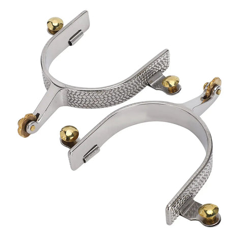 Roping Spurs For Cowboy Boots, Western Stainless Steel Horse Spurs With Brass Gear Decoration, close-up view