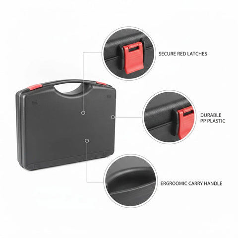 Durable Plastic Tool Box With Secure Latching System for Grab And Go Storage of Hardware, Screws, Nails in a Sturdy Black Container