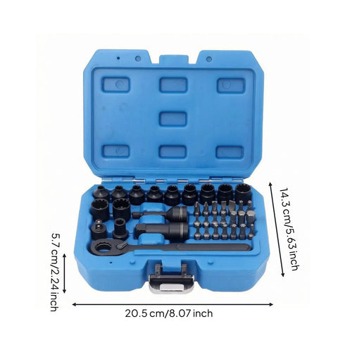 Professional Grade 37 Piece 1/4 Inch Drive Pass Through Ratchet Socket Set Featuring Bidirectional Twist Mechanism and Sturdy Carry Case open view with tools organized.