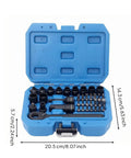 37 Piece 1/4 Inch Drive Pass Through Ratchet Socket Set With Go Thru Mechanics Wrenches in blue case, ideal for garage work.