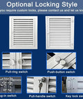 Optional locking styles for Super Large Aluminum Louvered Access Panel 47 By 45 Inches with various switch types.